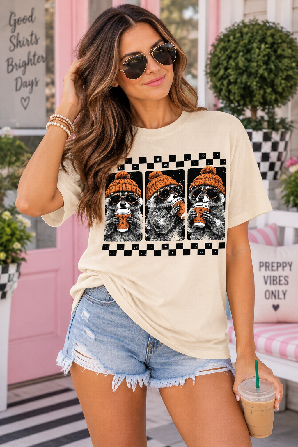 Raccoon Tee — Checkerboard Design