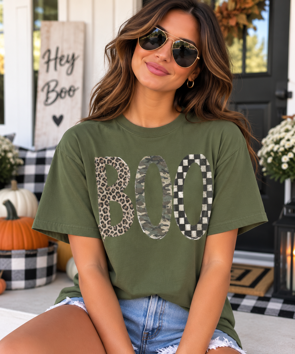 Boo Graphic Tee — Halloween Checker & Leopard