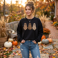 Cozy Ghost Trio Sweatshirt — Checker & Leopard Halloween Crewneck