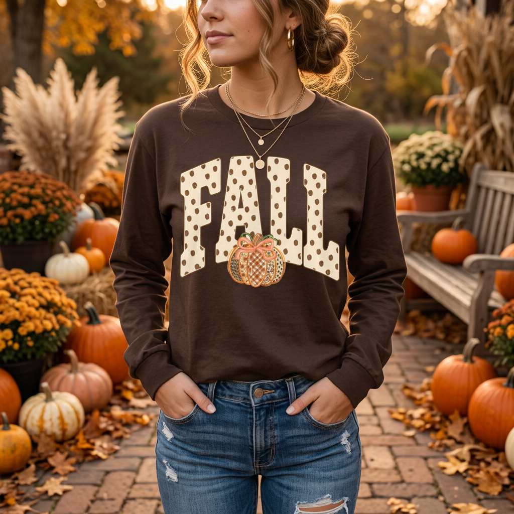 Fall Leopard Pumpkin Long Sleeve Tee