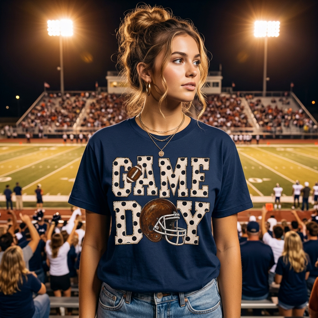 Game Day Football Tee — Leopard Print "GAME DAY" with Helmet