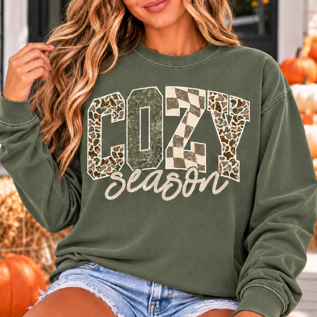Cozy Season Long Sleeve Tee — Plaid & Leopard Graphic