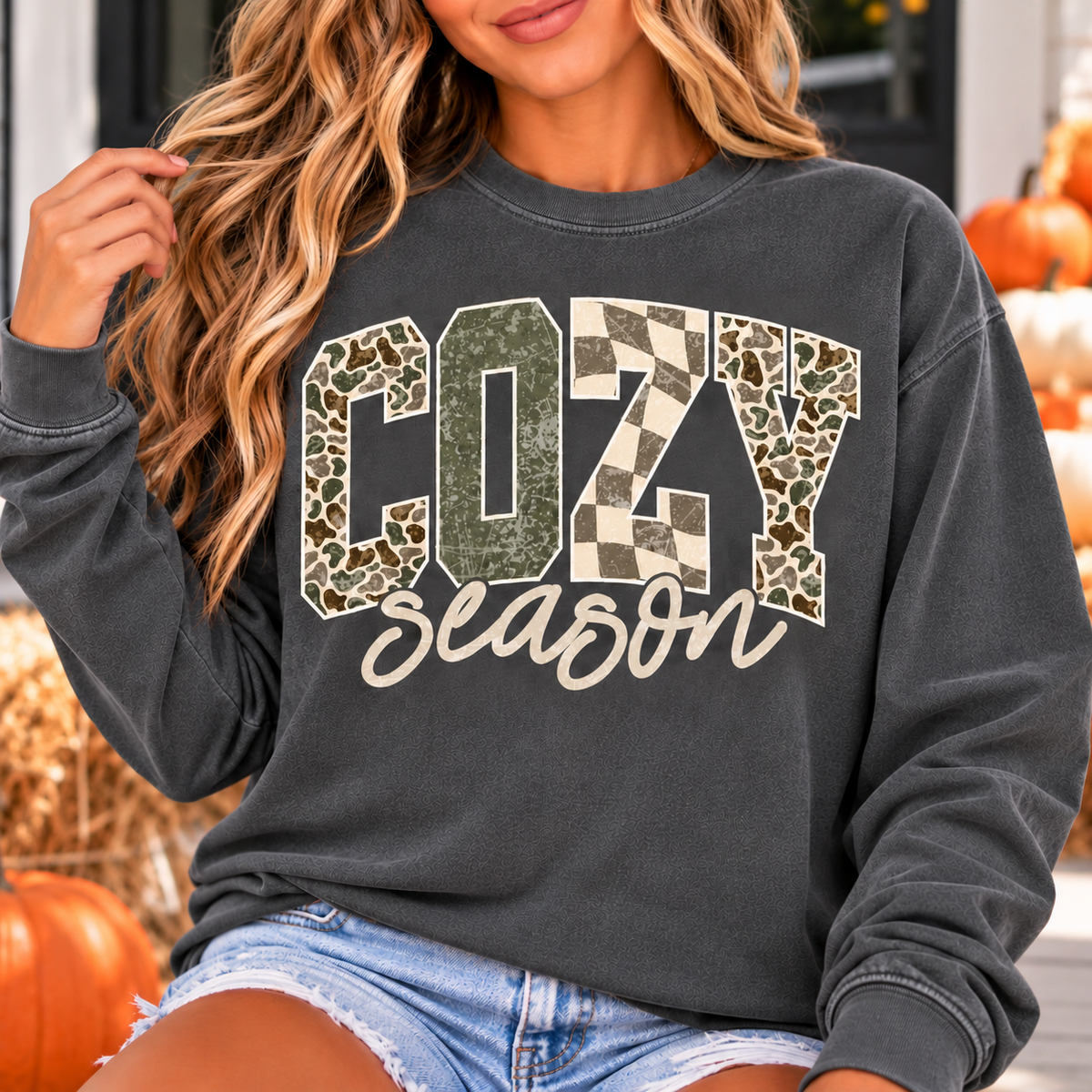 Cozy Season Long Sleeve Tee — Plaid & Leopard Graphic
