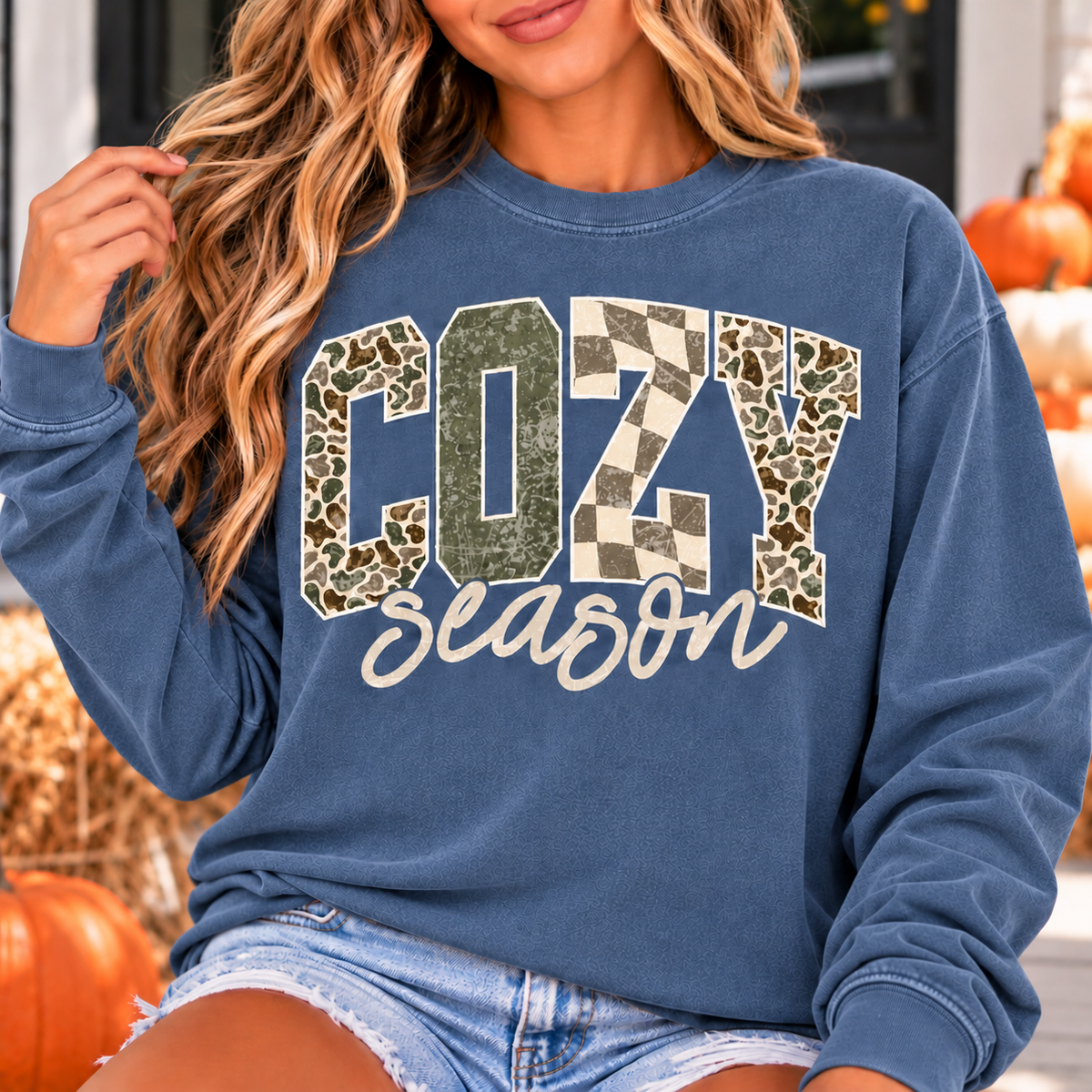 Cozy Season Long Sleeve Tee — Plaid & Leopard Graphic