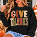 Give Thanks Long Sleeve Tee — Vintage Plaid & Fall Floral Thanksgiving Shirt